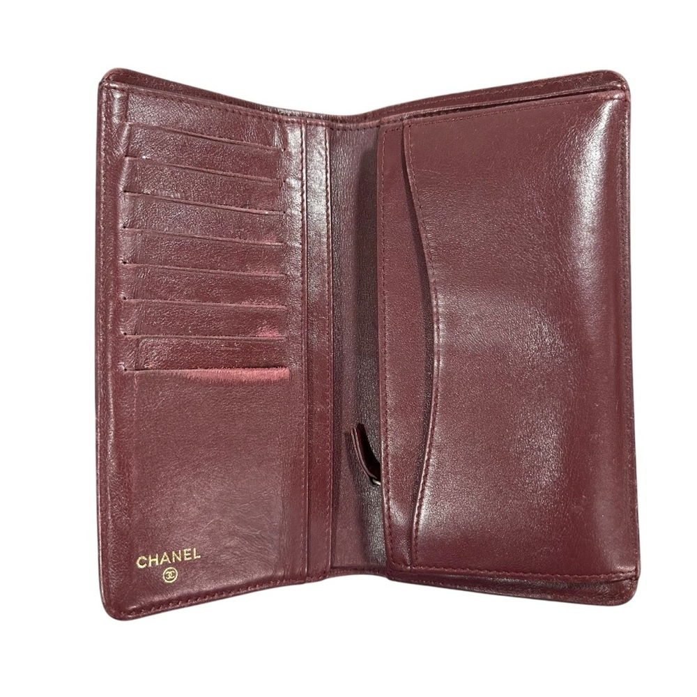 CHANEL Black Quilted Caviar Leather Trifold Wallet with Burgundy Trim - Picture 5 of 15